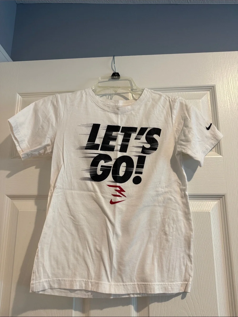 Nike White Kids Short-Sleeve 'LET'S GO!' Graphic Tee with Black & Red Accents